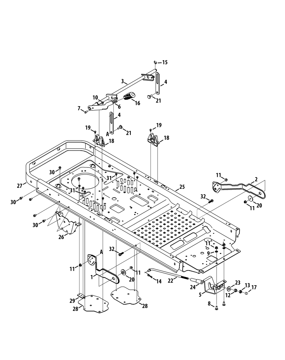 Frame And Deck Lift Diagram and Parts List for RZT-S42ZERO (17AVCEDS710)(2015) Cub Cadet Lawn Tractor